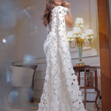 Khushnaz Turner in Blanc Georgia Set + Drape