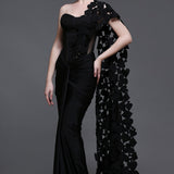 Noir Georgia Set of Corset + Skirt + Cutwork Drape